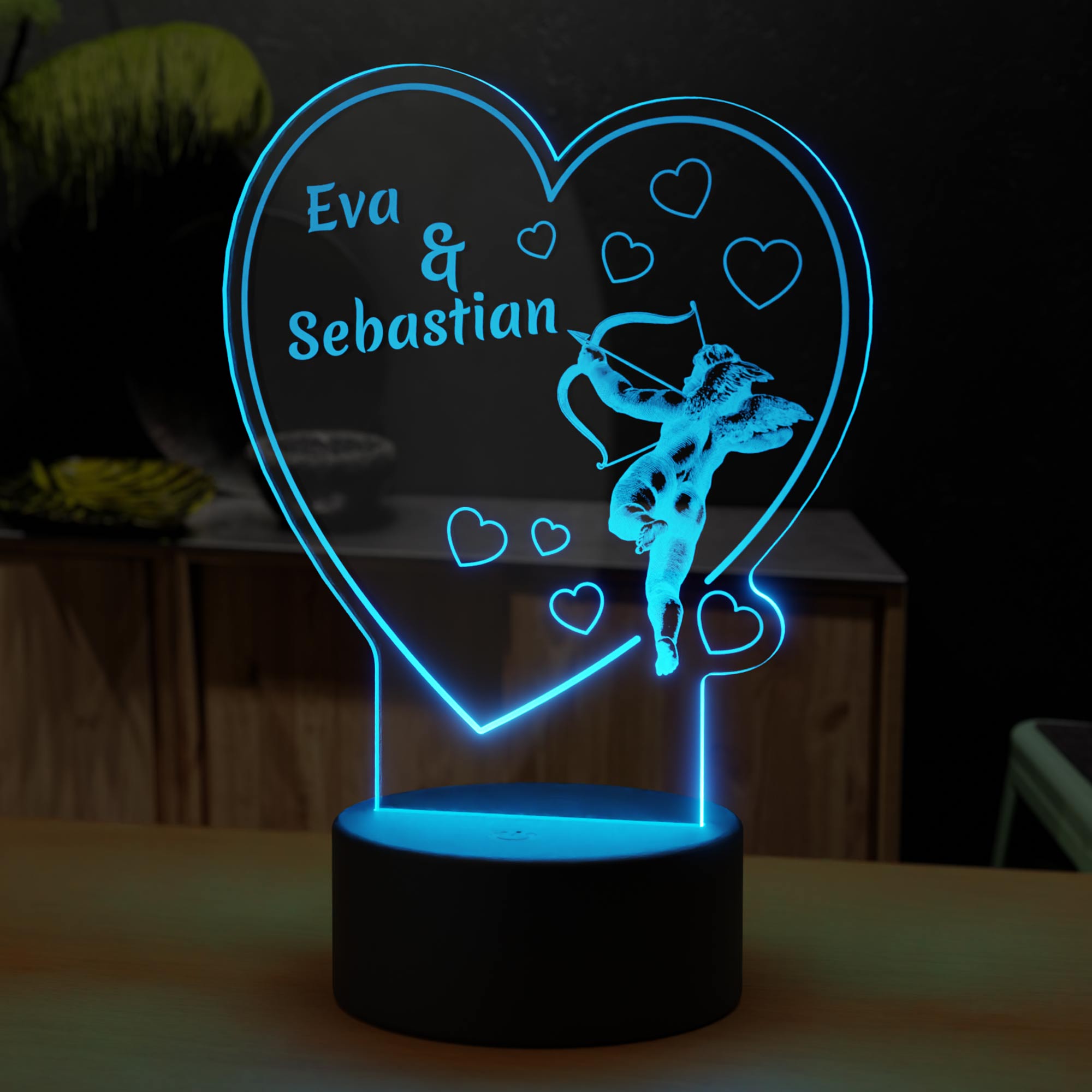 Modernes Herz mit Engel Dekolicht - LED Lampe mit Gravur