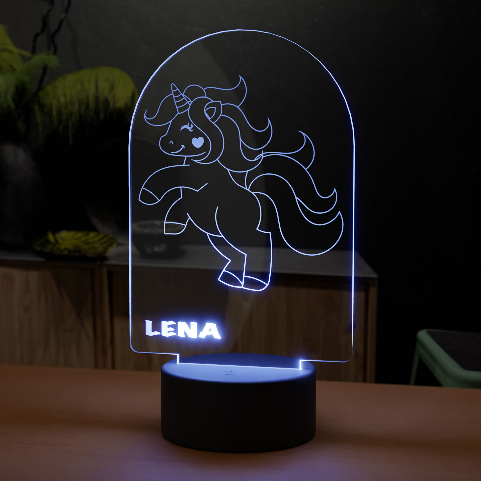 Personalisiertes Einhorn Dekolicht - LED Lampe mit Gravur