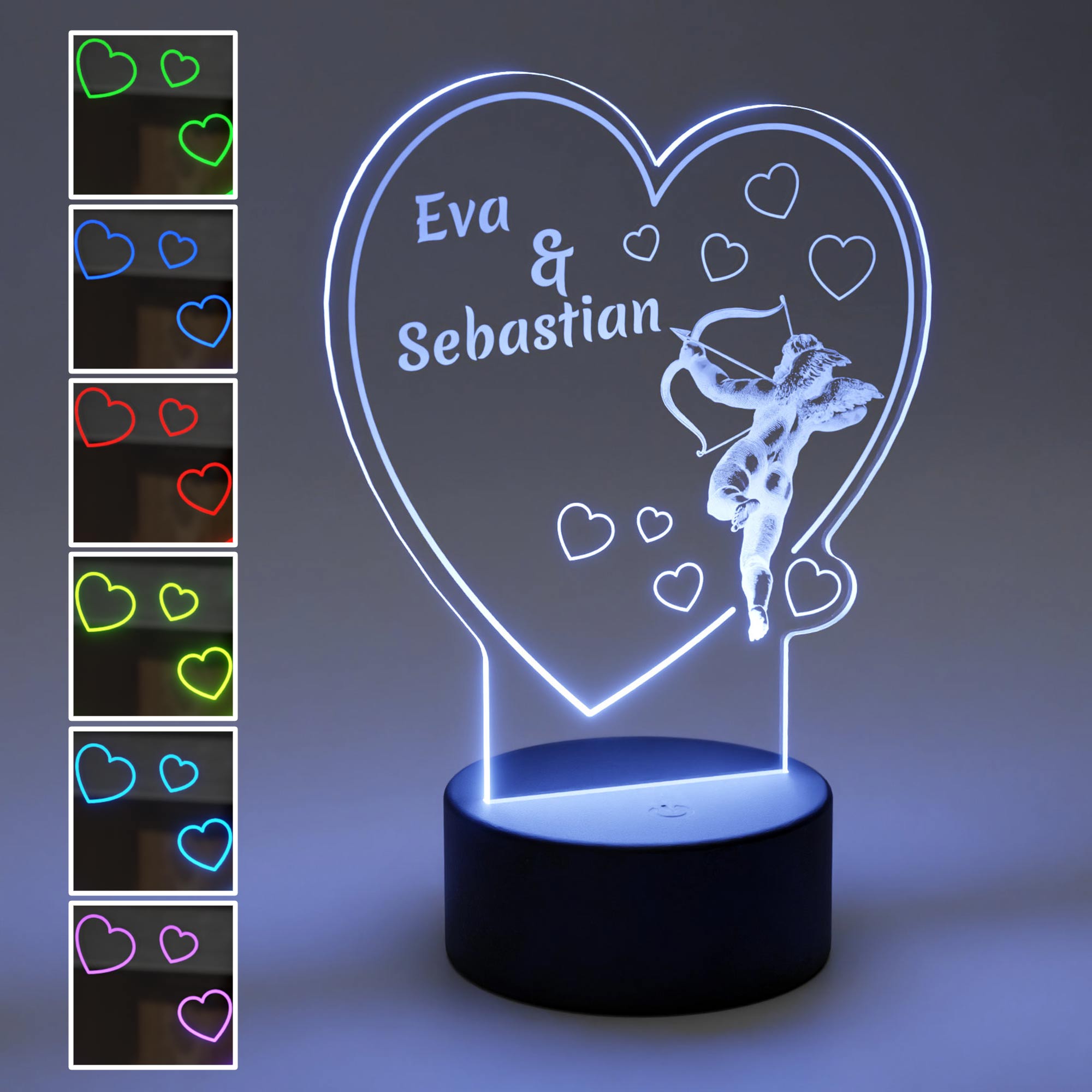 Modernes Herz mit Engel Dekolicht - LED Lampe mit Gravur